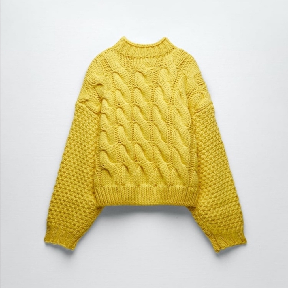 ZARA Cozy Yellow Cable Knit Sweater